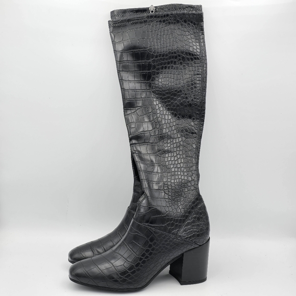 6W Franco Sarto Women's Tribute Knee High Boots, Black Crocco Faux Leather - Picture 6 of 16